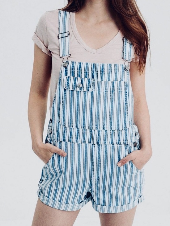 American Eagle Outfitters Denim - American Eagle Tomboy Blue Striped Denim Overall Shorts Shortall S Small